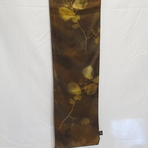 Joanna hand-painted brown silk scarf with ginko leaves - Picture 3 of 12